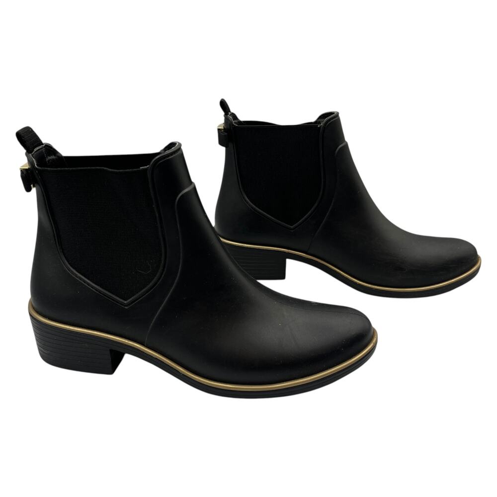 Kate Spade Rain Boots Chelsea Ankle Booties Solstice Elastic Side Black Size 6